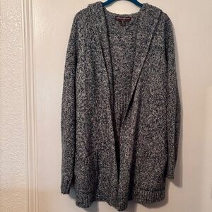 Eddie Bauer Women’s Lounge Blue/Gray/pink/cream Hooded Cardigan Sweater!